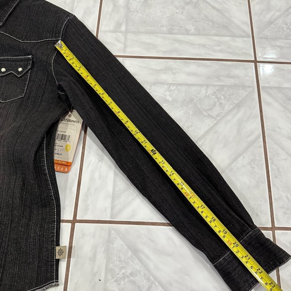 NWT Ruff Hewn Denim Shirt Western Womens Size Small Black Gray Pearl Snaps - Picture 8 of 9